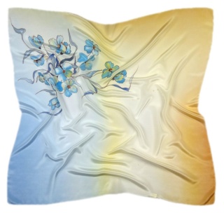 AM-285 Błękitno-Żółta Apaszka Jedwabna Ręcznie Malowana, 90x90cm