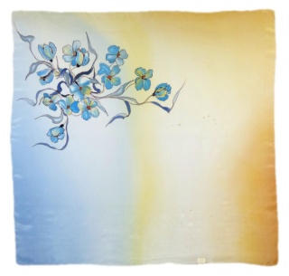 AM-285 Błękitno-Żółta Apaszka Jedwabna Ręcznie Malowana, 90x90cm