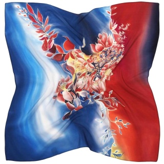 AM7-197 Hand-painted silk scarf, 70x70 cm