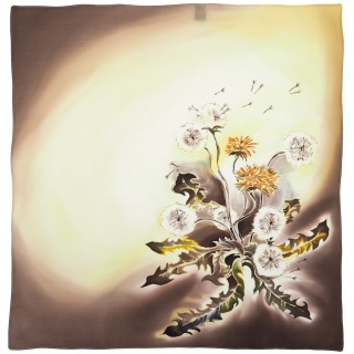 Apaszka jedwabna ręcznie malowana, Mniszek 70x70cm AM7-565