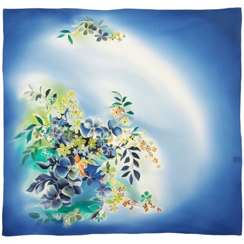 Apaszka jedwabna, ręcznie malowana, akwarelowy ogród 90x90cm (2)