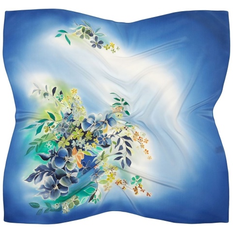 Apaszka jedwabna, ręcznie malowana, akwarelowy ogród 90x90cm (1)