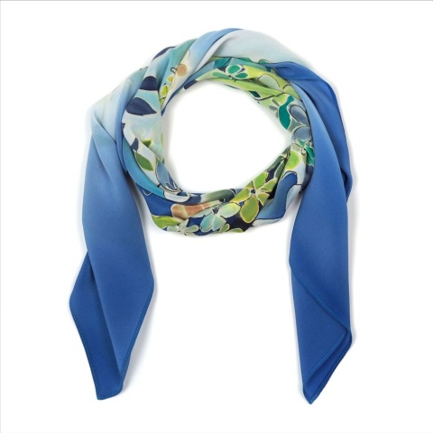 Apaszka jedwabna, ręcznie malowana, akwarelowy ogród 90x90cm(3)