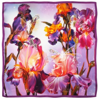 Purple silk scarf with flowers and fairy 68x68 AD7-491