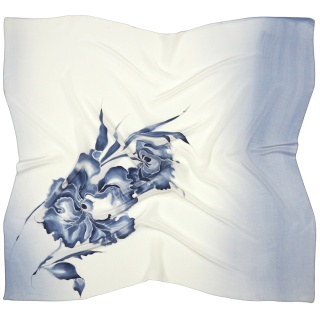 Apaszka jedwabna ręcznie malowana w kwiaty błękitno-popielata 89x82cm AM-1046