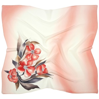 Apaszka jedwabna ręcznie malowana w kwiaty czerwona 90x84cm AM-1020