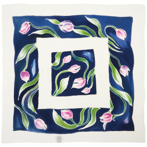 Hand-painted silk scarf with tulips 70x70 cm AM7-721(2)