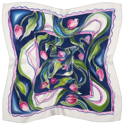 Hand-painted silk scarf with tulips, 70x70 cm, AM7-726
