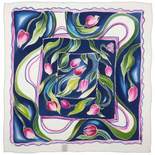 Apaszka jedwabna ręcznie malowana, Tulipany 70x70cm AM7-726