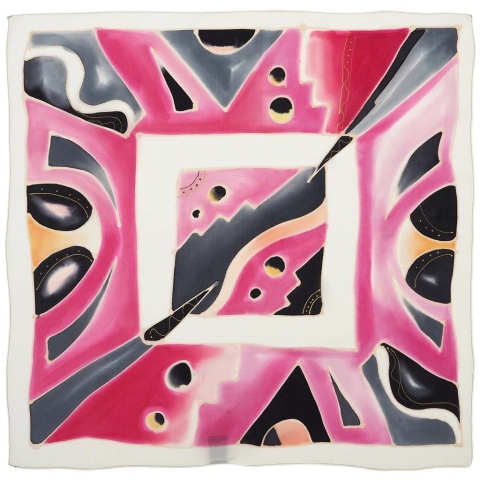 Gawroszka jedwabna ręcznie malowana w geometryczne wzory różowa 55x55cm AM5-732 (2)