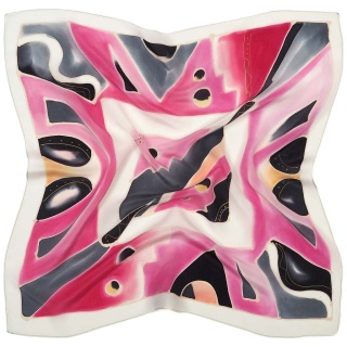 Silk hand-painted gauze rug with geometric patterns, pink, 55x55cm AM5-732