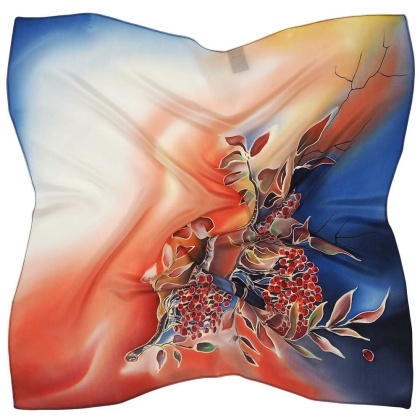 Hand-painted silk scarf Rowan 90x90 cm AM-358