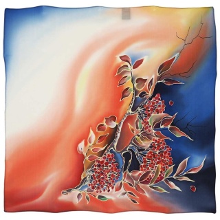 Jedwabna apaszka ręcznie malowana, Jarzębina 90x90 cm AM-358