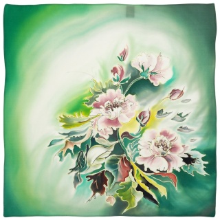 Gawroszka jedwabna ręcznie malowana, Bukiet ecru 55x55cm AM5-045