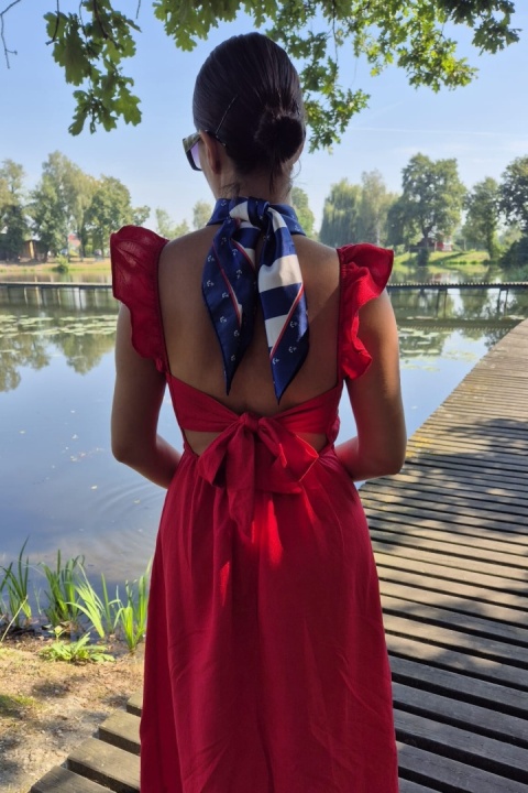 Navy blue silk scarf with anchors 68x68cm AD7-038