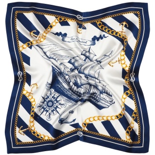 Double-sided silk scarf, marine motif, 65x65cm AD7-008