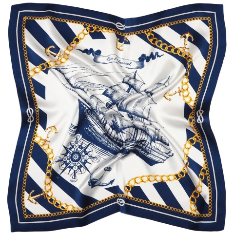 Double-sided silk scarf, marine motif, 65x65cm AD7-008