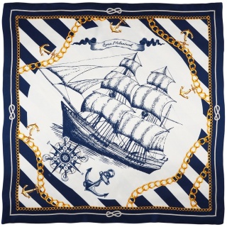 Double-sided silk scarf, marine motif, 65x65cm AD7-008