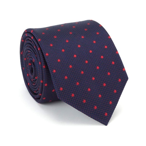 A navy blue silk tie with a jacquard pattern featuring a fine micro design KR-671