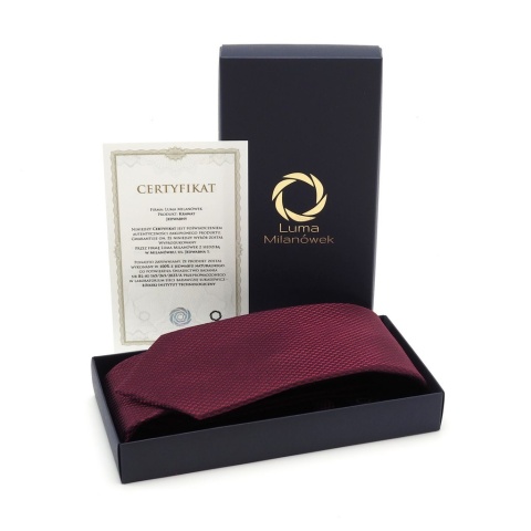 Jedwabny krawat żakardowy w mikrowzór bordowy KR-663 (2)