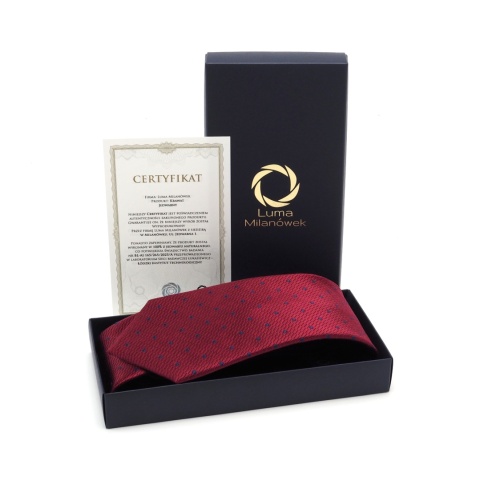 Jedwabny krawat żakardowy w mikrowzór czerwonyKR-672