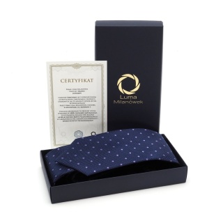 Jedwabny krawat żakardowy w mikrowzór granatowy KR-681