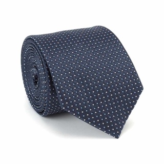Micro-patterned silk jacquard tie navy blue KR-660