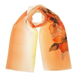 Orange silk long scarf with flowers 160x44cm SZ-891