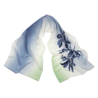 Navy blue silk long scarf with flowers 160x44cm SZ-898