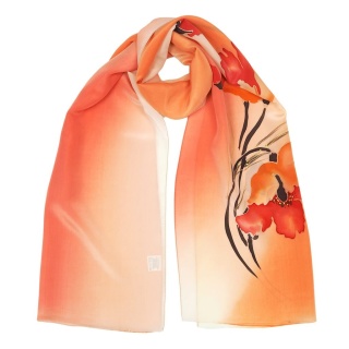 Silk scarf with orange flowers 160x44cm SZ-897