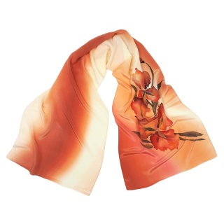 Silk scarf with orange flowers 160x44cm SZ-899