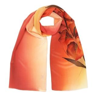 Silk scarf with orange flowers 160x44cm SZ-894
