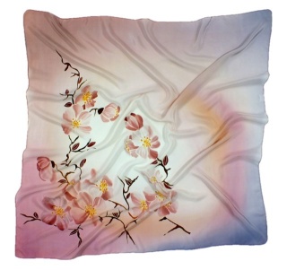 AM-007 Hand-painted silk scarf, 90x90cm