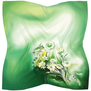 AM-033 Hand-painted silk scarf with flowers, 90x90cm