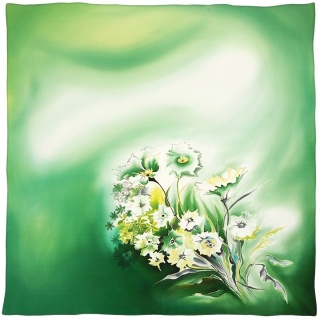 Apaszka jedwabna, ręcznie malowana, Zielony ogród 90x90cm AM-033