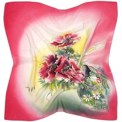Hand-Painted Silk Scarf – Poppies, 70x70 cm – AM7-556