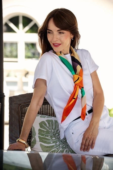 Multicolor silk scarf with pop art motif 88x88cm AD-006