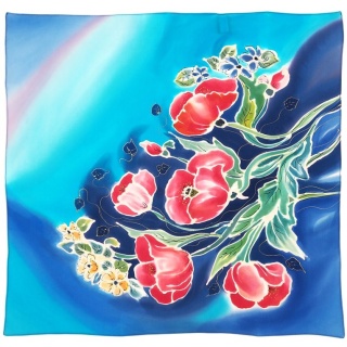 Silk crochet hand-painted Poppy Meadow 55x55 cm AM5-049