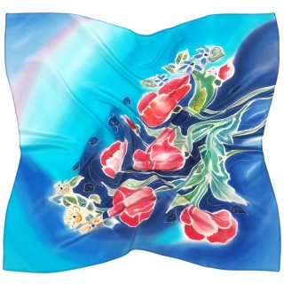 Silk crochet hand-painted Poppy Meadow 55x55 cm AM5-049