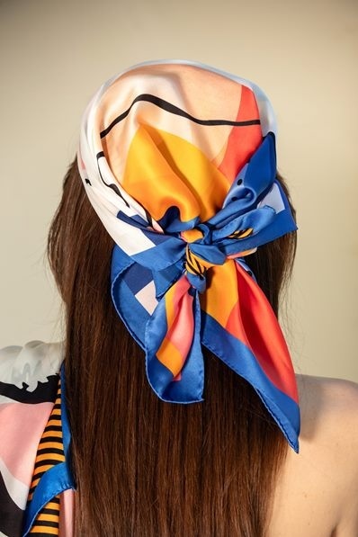 Multicolor silk scarf with pop art motif 88x88 cm AD-005