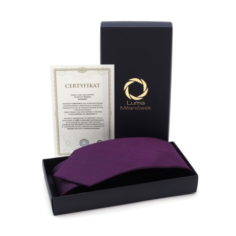 Jedwabny krawat żakardowy w mikrowzór fioletowy KR-688 (2)