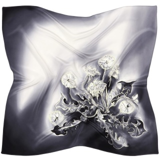AM7-532 Hand-painted silk scarf, gray 70x70cm