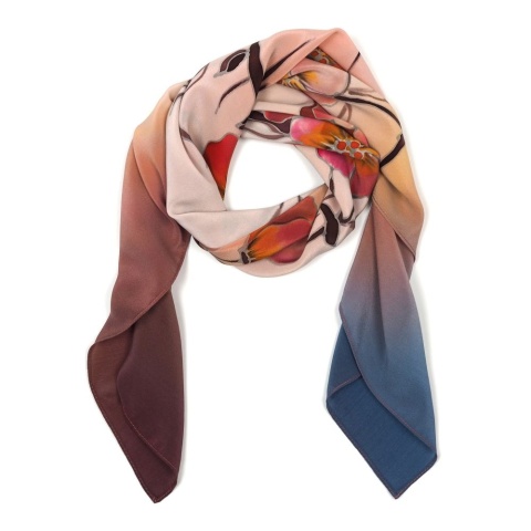 AM-007 Hand-painted silk scarf, 90x90cm