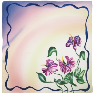 Apaszka jedwabna, ręcznie malowana, Zakochane anturium 90x90cm AM-008