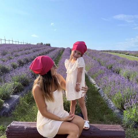 Jedwabna chustka na głowę z gumką w kolorze fuksji CHJ-005