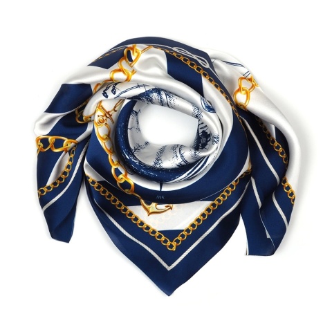 Double-sided silk scarf, marine motif, 65x65cm AD7-015