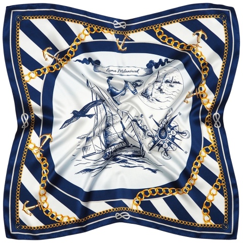 Double-sided silk scarf, marine motif, 65x65cm AD7-015