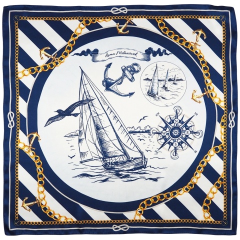 Double-sided silk scarf, marine motif, 65x65cm AD7-015