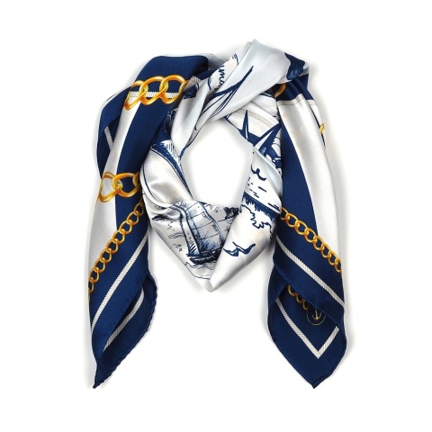 Double-sided silk scarf, marine motif, 65x65cm AD7-015
