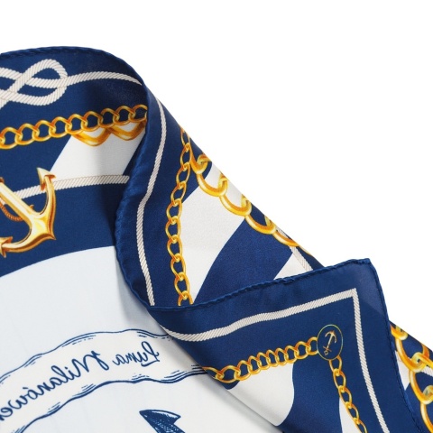 Double-sided silk scarf, marine motif, 65x65cm AD7-015